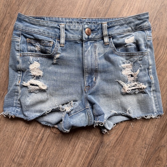 American Eagle Outfitters Pants - American Eagle Outfitters Light Blue Distressed Hi-Rise Shorties - Size 6